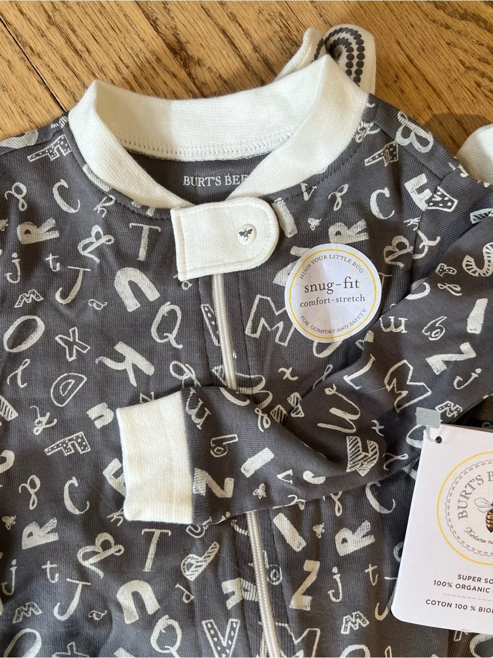 Burt's Bees Baby Gray & White Patterned Footed Pajama Set (3-Pack)